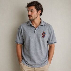 VTG Y2K Polo Shirt Mens XL Navy Ship Tiger Cruise Nautical Military Embroidered